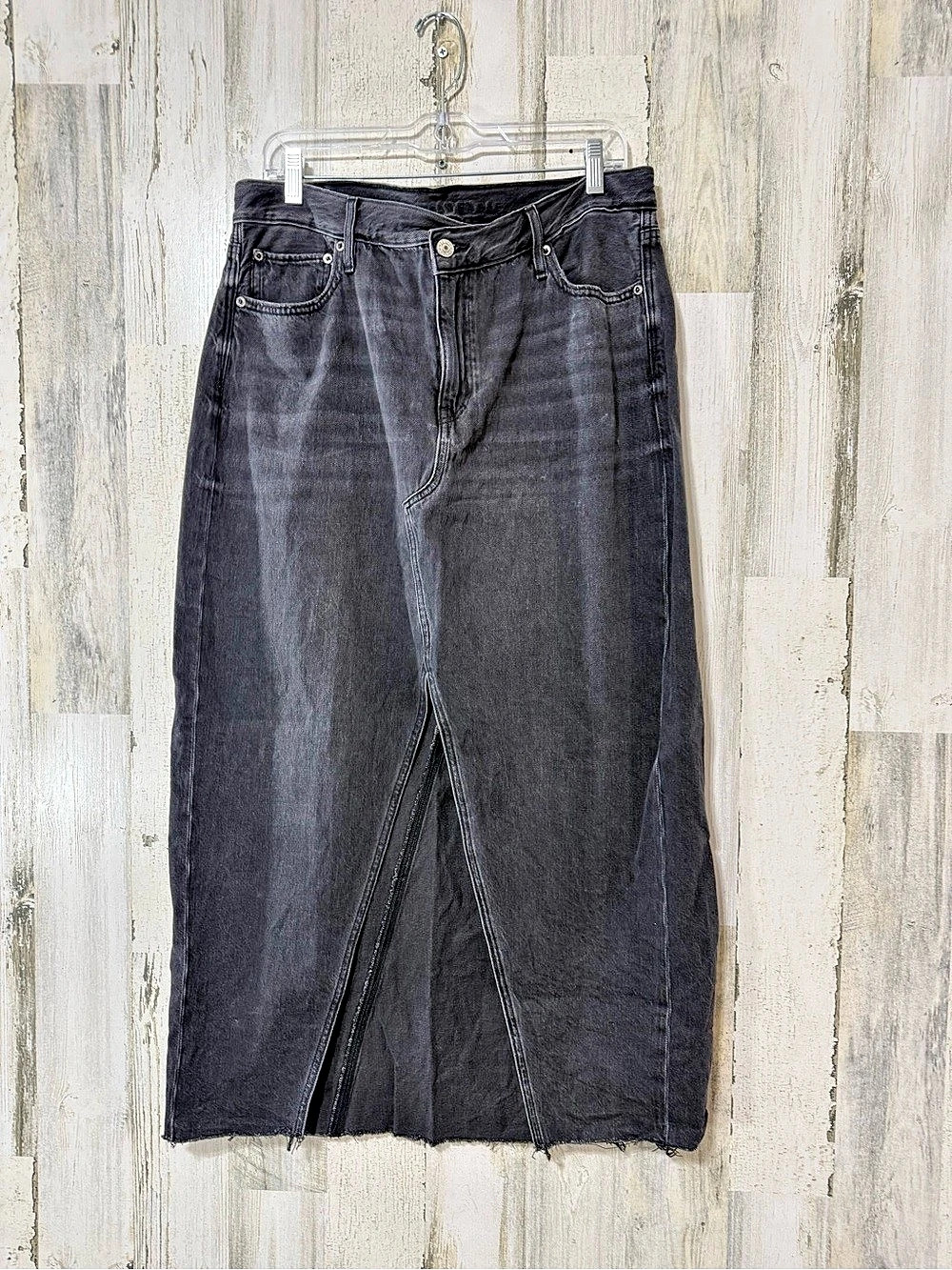 American Eagle 90’s High Rise Maxi Black Faded by Design Denim Skirt Size 14